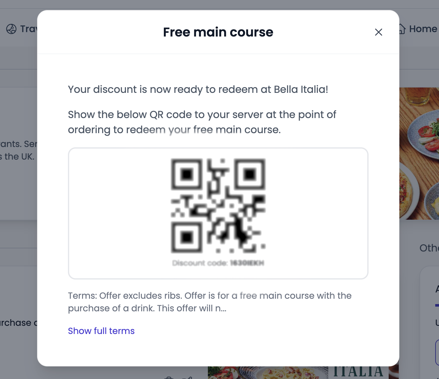 Screenshot of a free main course QR code