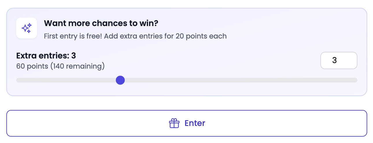 Giveaway entry modal showing point redemption option